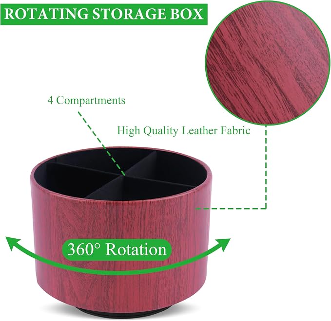 Round Leather Art Supply Organizer, Remote Control Holder, 360 Degree Spinning - Image 3