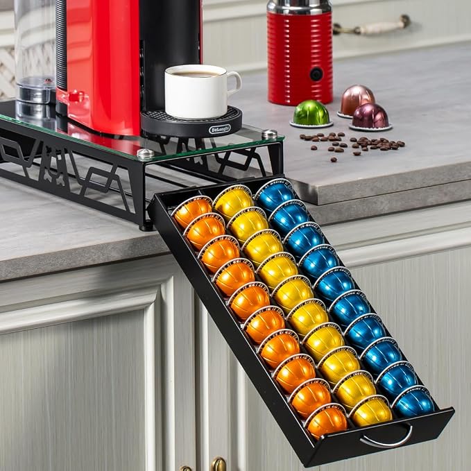 FlagShip Vertuo Pod Drawer Glass Top Coffee Capsule Organizer & Space-Saving - Image 7
