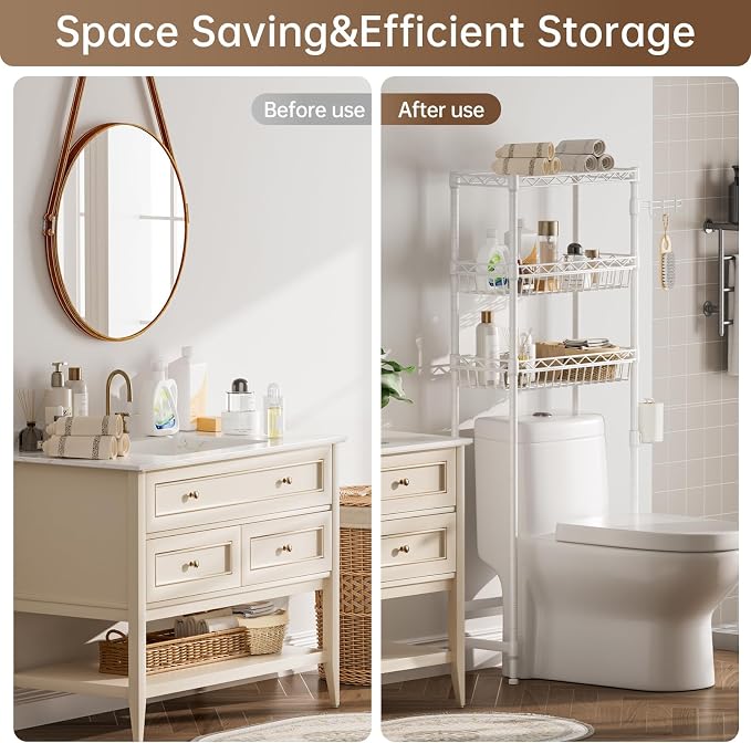 3-Tier Over-The-Toilet Storage Shelf, Heavy-Duty Adjustable Bathroom Rack - Image 9