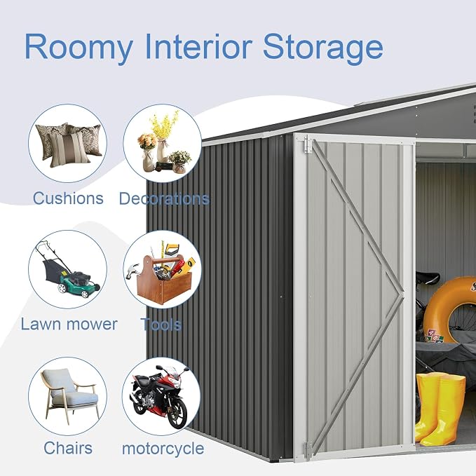 Metal Outdoor Storage Sheds 8 x 6 FT Lockable Metal Garden Shed Steel - Image 2