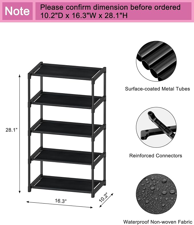 5-Tier Small Shoe Rack, Narrow Space-Saving Organizer - Image 3