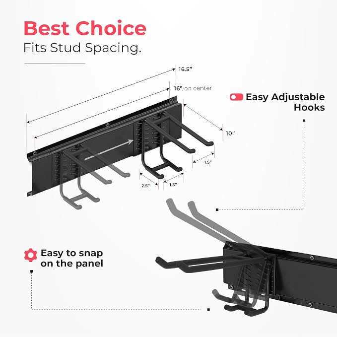 TIDYME Garage Wall Organizer | 80" Heavy-Duty Tool Storage Rack | Adjustable - Image 3
