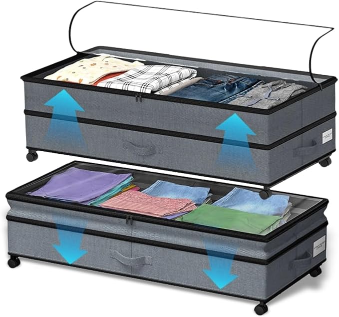 Under Bed Storage with Wheels, 72L Large Capacity Adjustable Height Underbed - Image 8