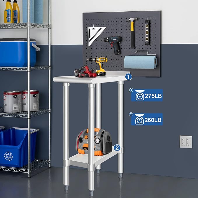 HARDURA Stainless Steel Commercial Work Table Prep Work Metal Table 24×12 Inches - Image 3