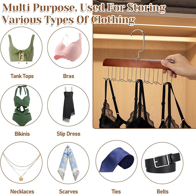 4 PCS Tie Holders for Closet, Belt Rack Wooden Bra Hangers for Closet Organizer - Image 7