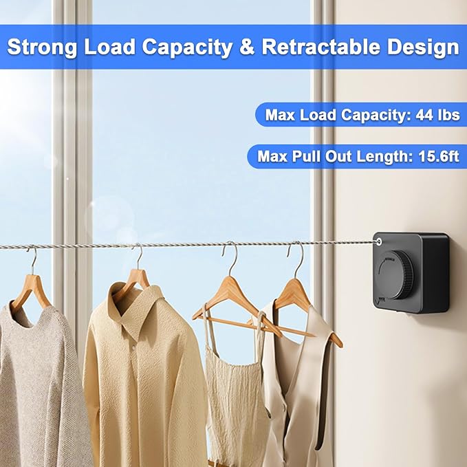 Retractable Clothesline Indoor & Outdoor, 15.6 Ft Non-Sagging Stainless Steel - Image 2