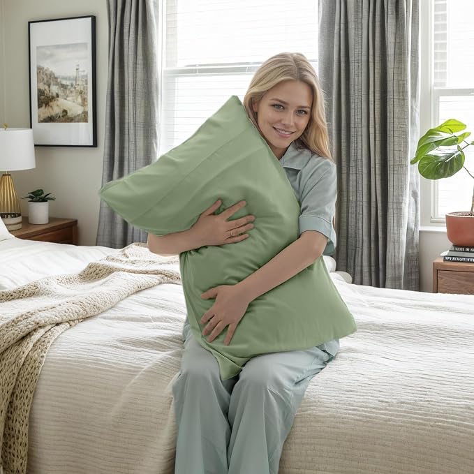 TELUS Green Pillow Cases King Size 2 Pack, Bamboo Rayon Cooling Pillowcases - Image 3