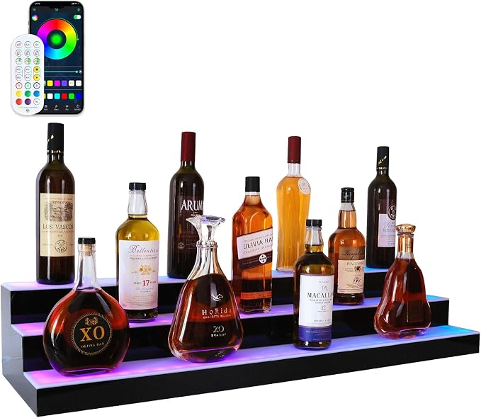 Led Lighted Liquor Bottle Display Shelf, 40 Inch 3 Tier Whiskey Rack, Support by LEEKIMID