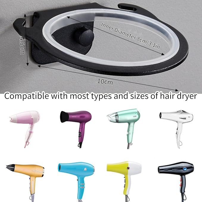 Space Aluminum Wall Mounted Hair Dryer Holder Rack Hanger Hairdryer Shelf - Image 2