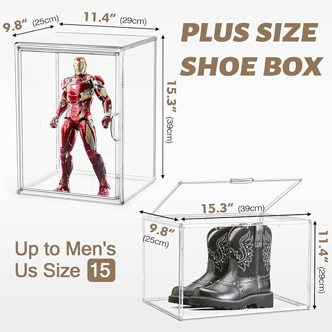2 Pcs XX-Large Acrylic Shoe Display Case, 15.3'' x 9.8'' x 11.4'' Boot Boxes - Image 2