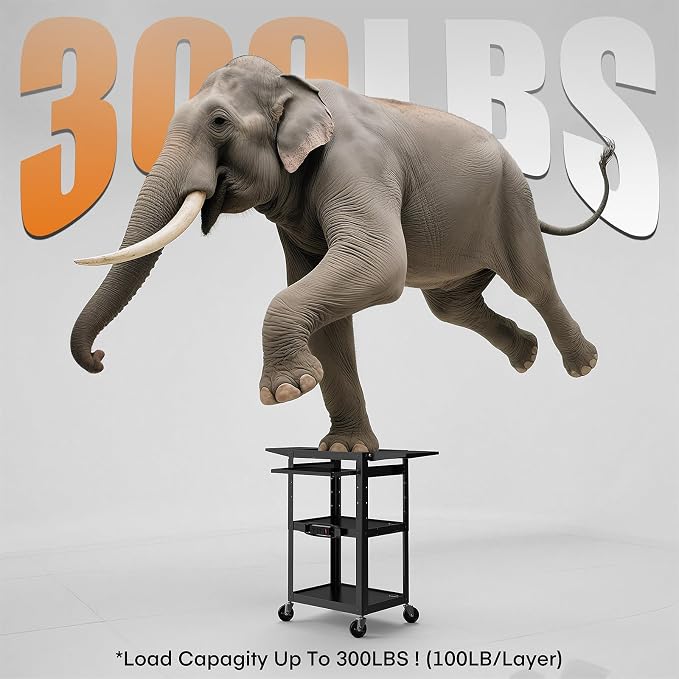 All-Steel Rolling AV Cart with Adjustable Height & Built-in Power – Heavy-Duty - Image 4
