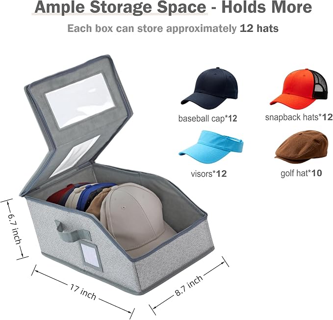 2 Pack Hat Boxes for Women and Men Storage, Fitted Perfect Curve Hats - Image 2