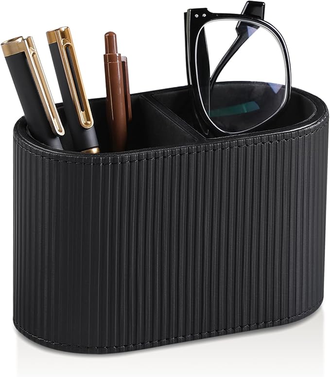 PU Leather Pen Holder for Desk, Small Remote Control Holder Pencil Cup by MEIBOOCH