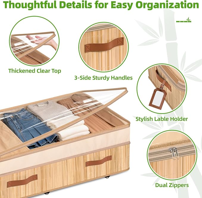 Livole 2 Pack Bamboo Under Bed Storage - Image 6
