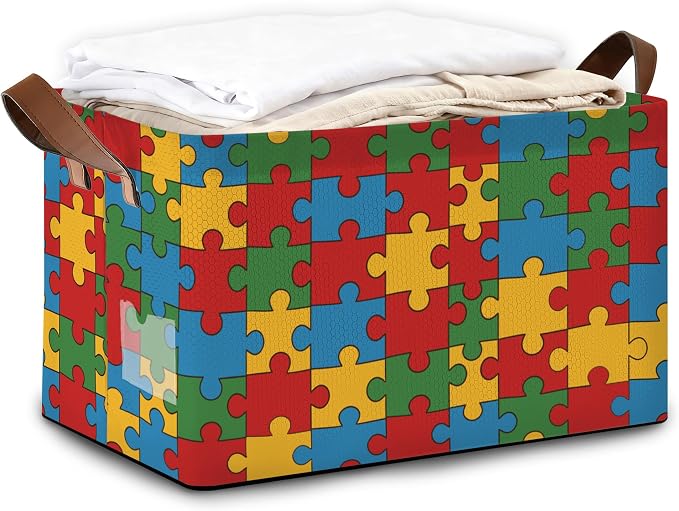 Jigsaw Storage Bins with Handles, Collapsible Storage by Oeaskly