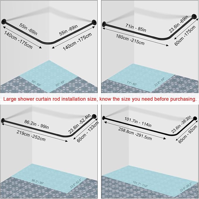 Stretchable 304 Stainless L Shaped Bathroom Bathtub Corner Shower Curtain Rod - Image 2