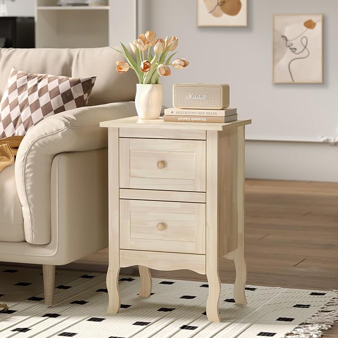 VINGLI Nightstands Set of 2, Unfinished Solid Wood Nightstand Color DIY - Image 8