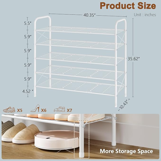 Hoctieon 5 Tier Shoe Rack for Closet, Durable Mesh Style Shoe Rack, Entryway - Image 3
