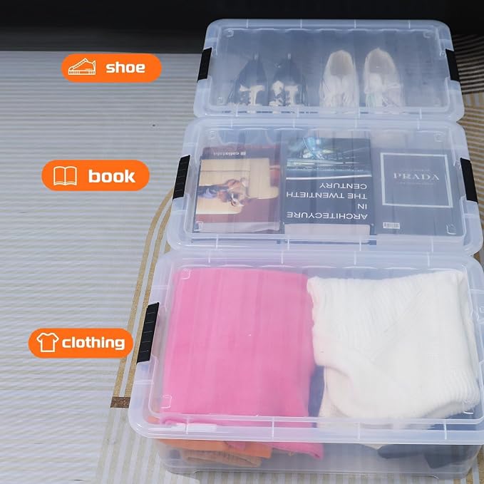 3-Pack 20 Quart Plastic Wheeled Latching Storage Boxes, Stackable Underbed - Image 6