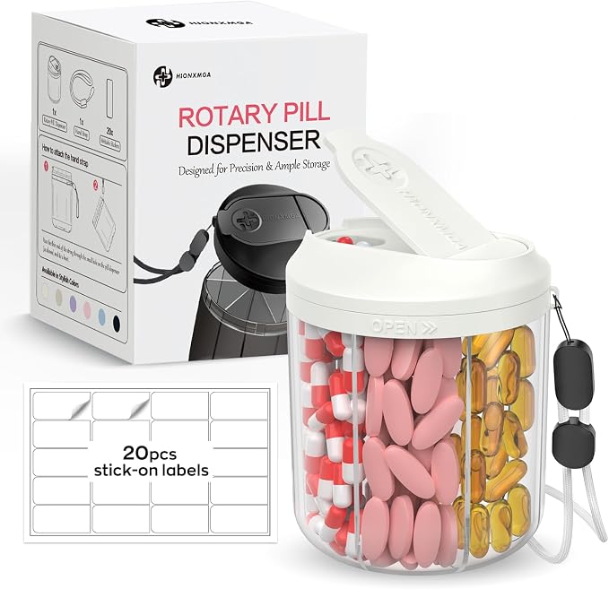 Pill Dispenser with 7 Large Compartments, 4.4" H x 3.6" Dia Pill Bottle - Image 7