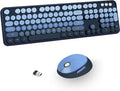 Wireless Keyboard and Mice Combo, Retro Round Keys Full-Sized Cute Keyboard by Kootop