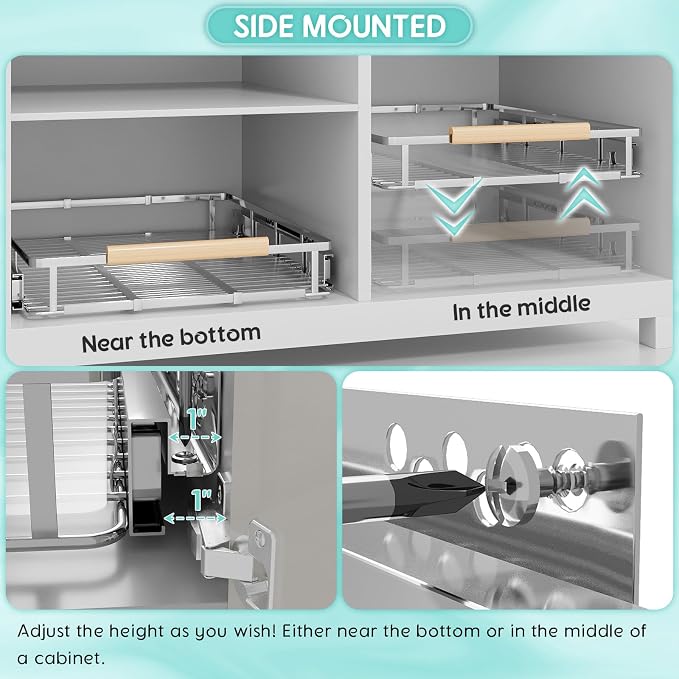 Expandable Pull Out Cabinet Organizer, Adjustable Width:12.3~18.5''W x 22.5''D - Image 3