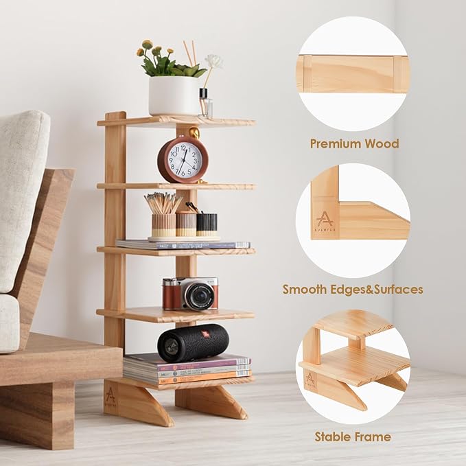 5-Tier Wooden Bookshelf for Small Spaces – Narrow Space-Saving Bookcase & - Image 4