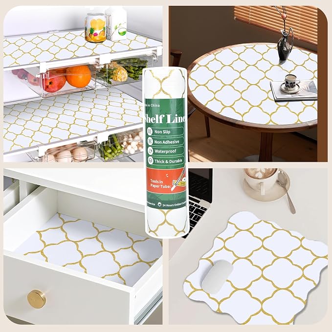 Shelf Liners for Kitchen Cabinets 12in x 20FT Non Adhesive Drawer Liner Gold - Image 9