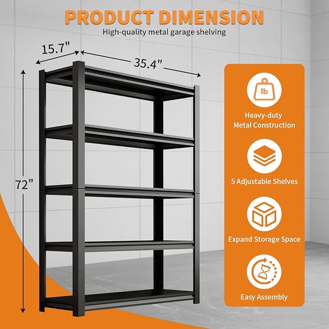 72"H Garage Shelving Units Storage Metal Shelves 2000LBS Heavy Duty Shelving - Image 3