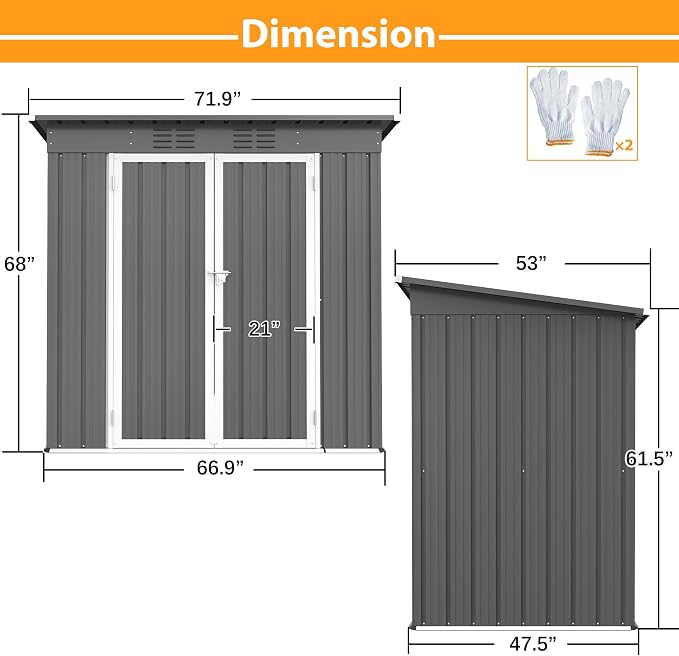 4x6ft Metal Shed Outdoor Storage Shed, Metal Steel Utility Tool Shed Storage - Image 3