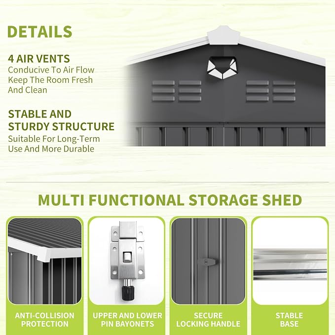 10x14 FT Metal Storage Shed, Outdoor Tool Sheds - Image 4