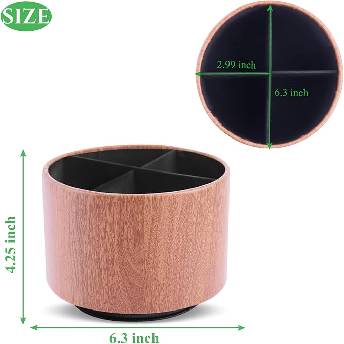Round Leather Art Supply Organizer, Remote Control Holder, 360 Degree Spinning - Image 2