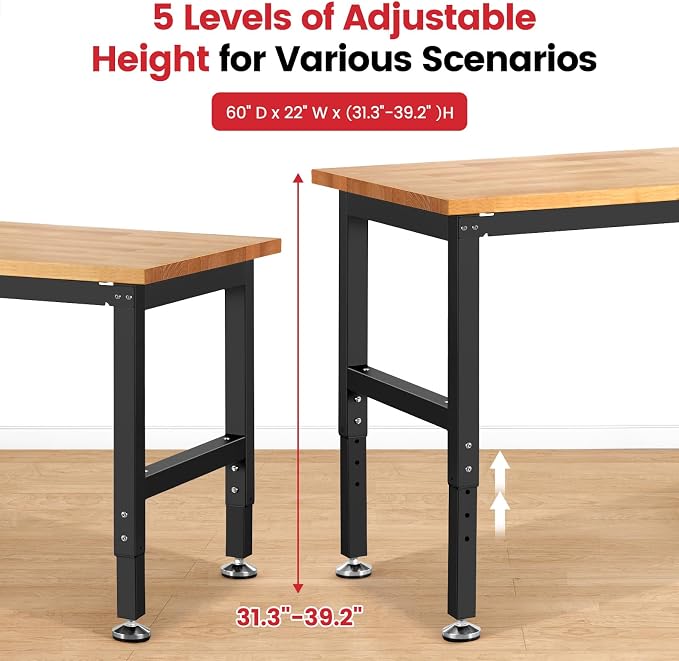 Work Bench for Garage Workbench Adjustable Height Work Table for Shop - Image 6
