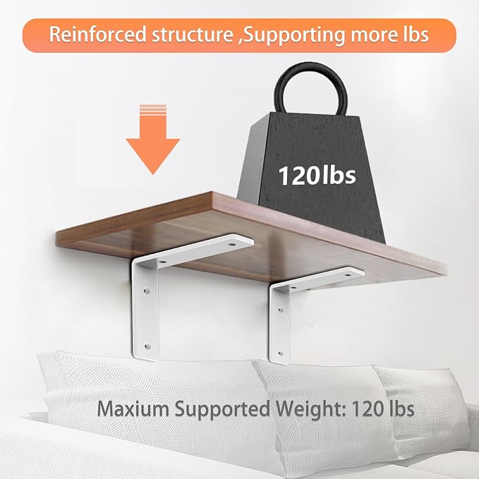 White Heavy Duty Shelf Brackets 4 Inch, Extra Thick L Shelving Brackets - Image 3