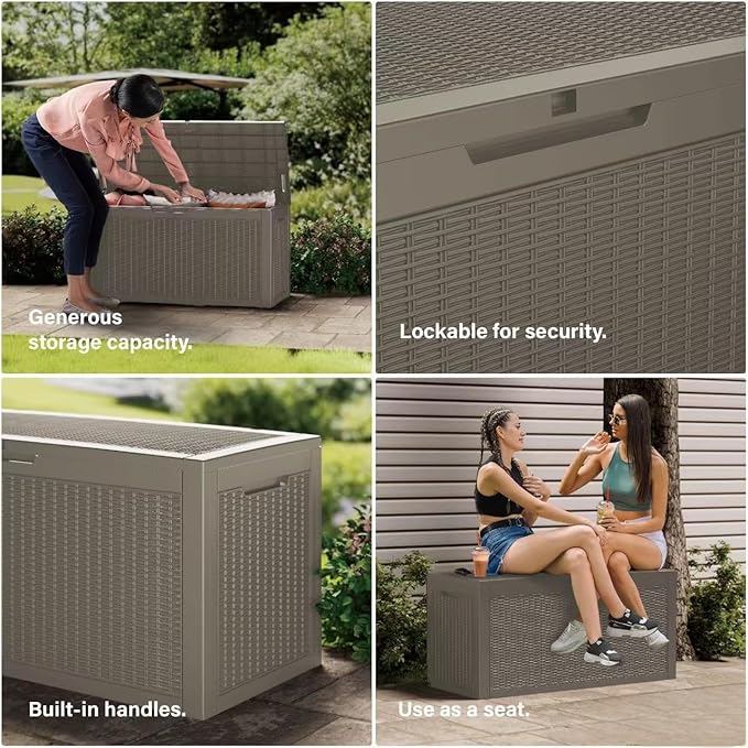 320 Gallon Outdoor Storage Box Patio Deck Box Waterproof, Resin Lockable - Image 6