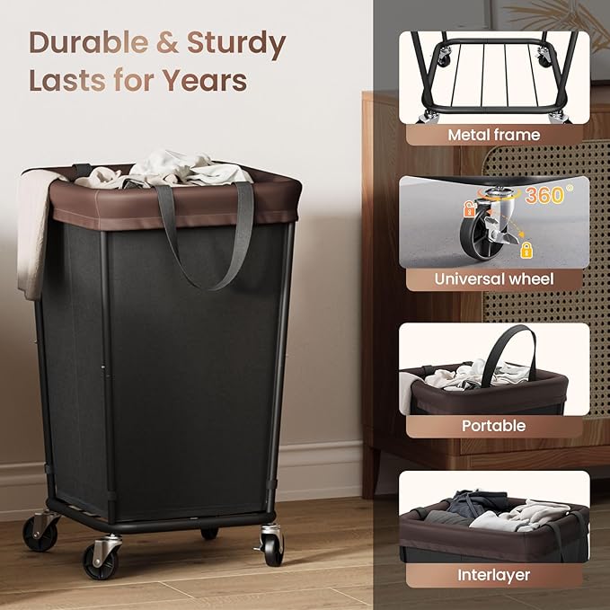 160L Laundry Basket with Wheels, 2-section Rolling Laundry Basket, Large - Image 6