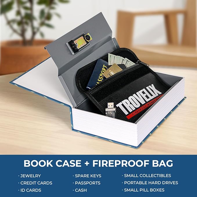 Book Safe with Combination Lock, Hidden Safe with Fireproof Bag, Secret - Image 3