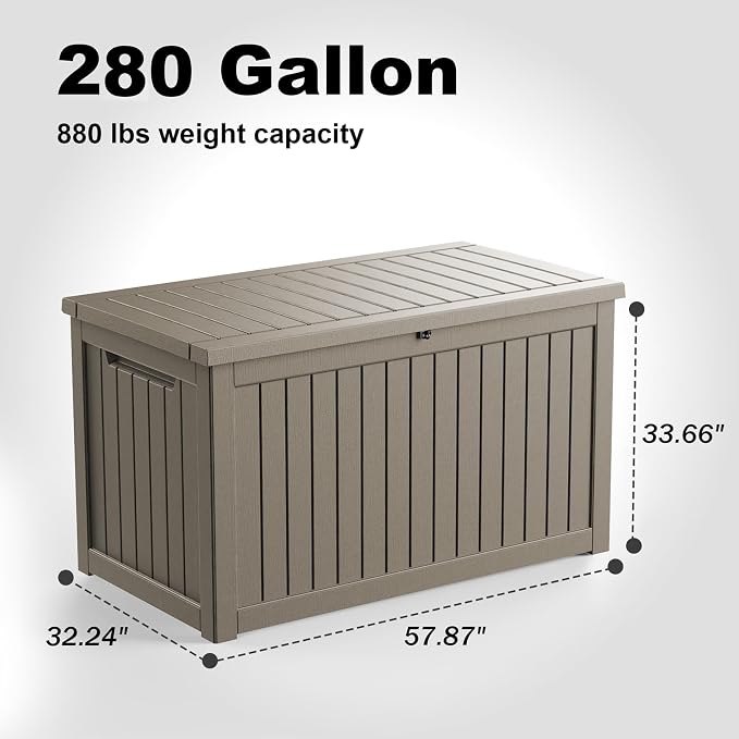 280 Gallon Outdoor Storage Box, Large Resin Deck Box - Image 2