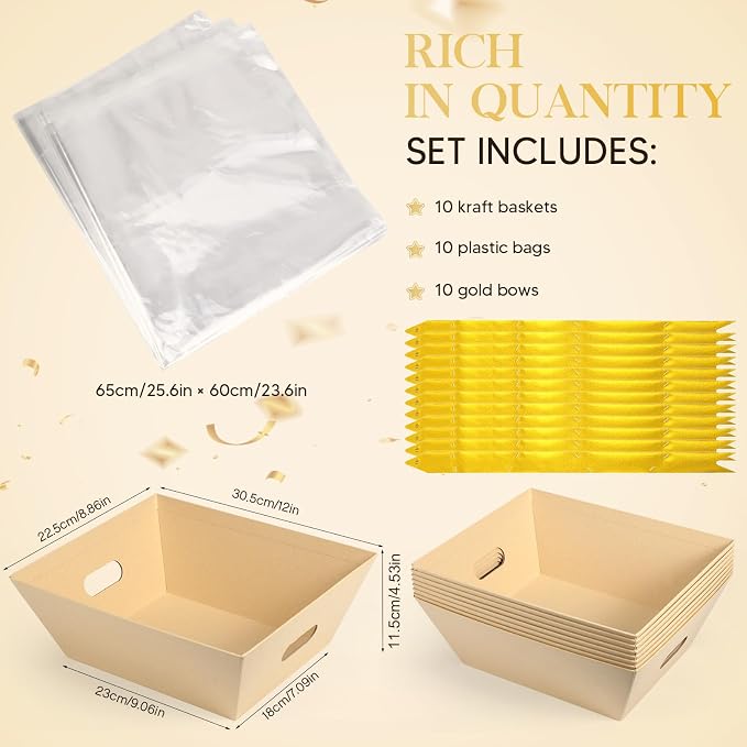 AFOROEOA 10PACK Baskets For Gifts Empty, 10x12”Thick Kraft Gift Basket - Image 3