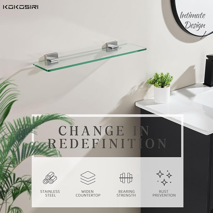 KOKOSIRI Wall Shelves Floating Bathroom Glass Shelf - Image 5
