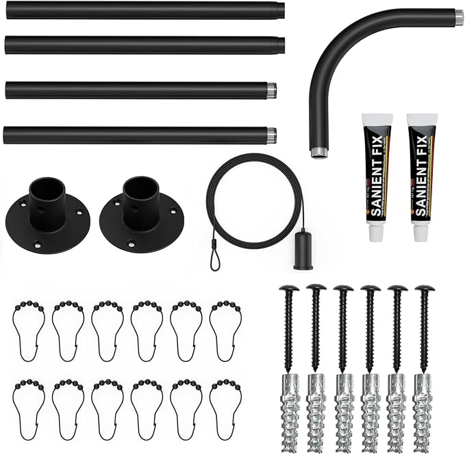 L-Shaped Corner Shower Curtain Rod, 「Black 24"-53" x 24"-53"」 Adjustable - Image 6