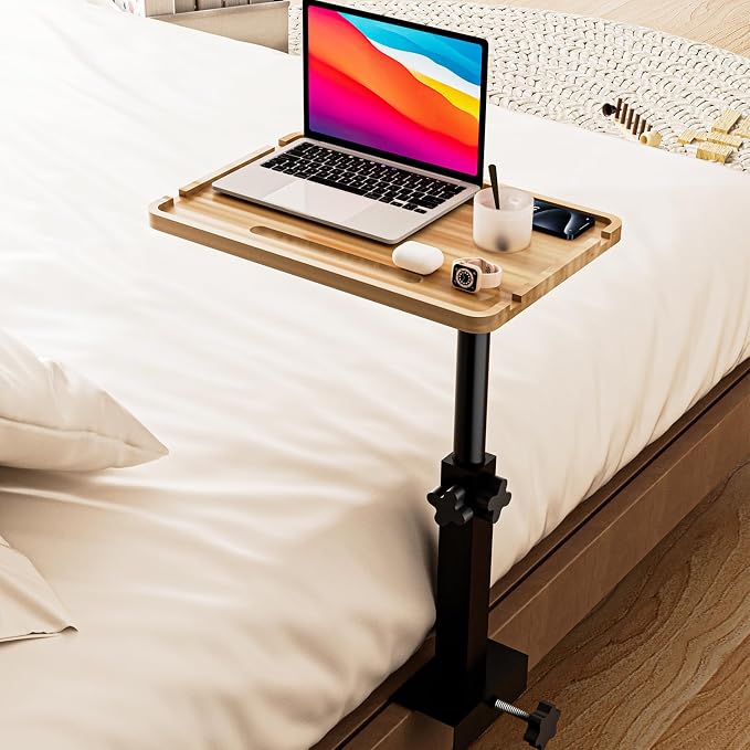 Bedside Shelf for Bed, Height-Adjustable Clip On Bedside Table, Overbed Table by Tekunao