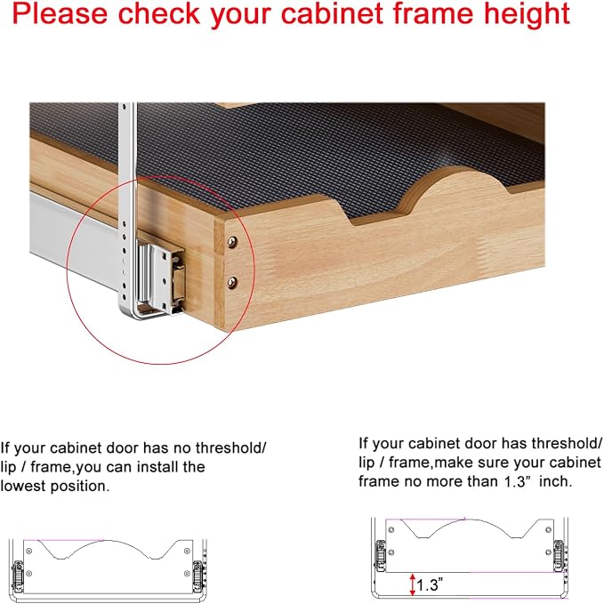 DINDON 3 Tier Pull Out Cabinet Organizer 17”W X21”D Slide Out Shelves - Image 6