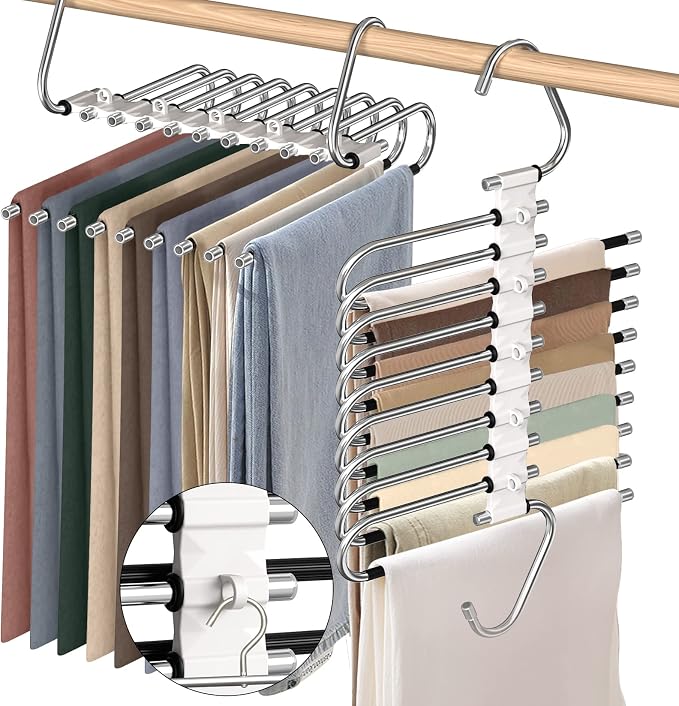 9 Layers Pants Hangers Space Saving, 2 Pack Multifunctional Pant Rack Stainless by Besslly
