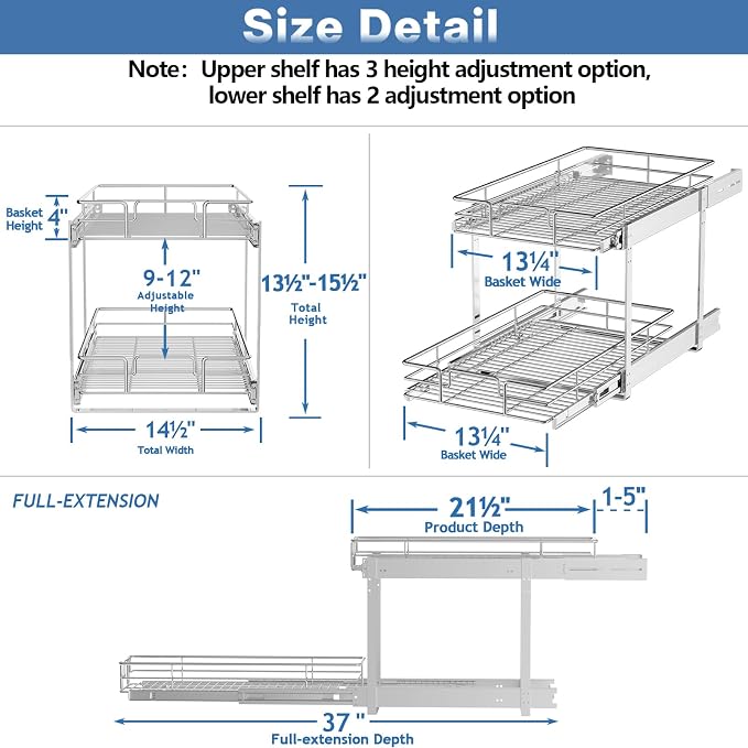 LOVMOR 2 Tier Individual Pull Out Cabinet Organizer 14½" W x 21½" D, Slide Out - Image 3