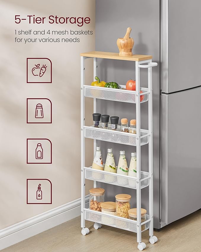 VASAGLE Slim Rolling Cart, 5-Tier Storage Cart, Narrow Cart - Image 4