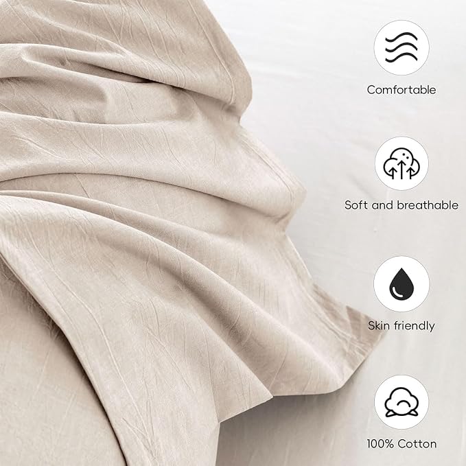 MooMee Bedding Pillowcases Pack of 2 100% Washed Cotton Linen Like Textured - Image 6