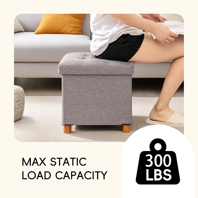 PINPLUS Storage Ottoman Cube, Foldable Fabric Footrest, Comfortable Seat - Image 5