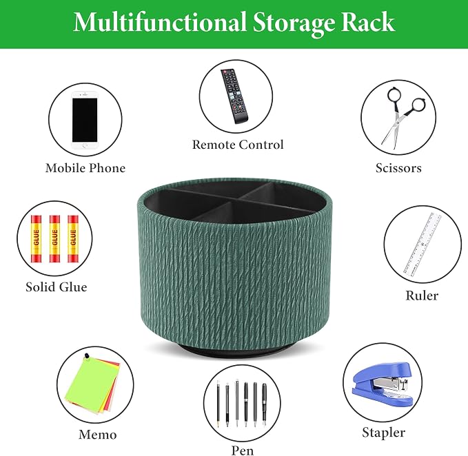Round Leather Art Supply Organizer, Remote Control Holder, 360 Degree Spinning - Image 5