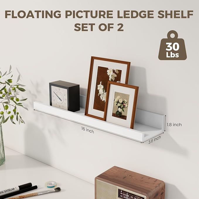 Axeman White Floating Shelves for Wall | Picture Ledge Shelf Set of 2 | Rustic - Image 3
